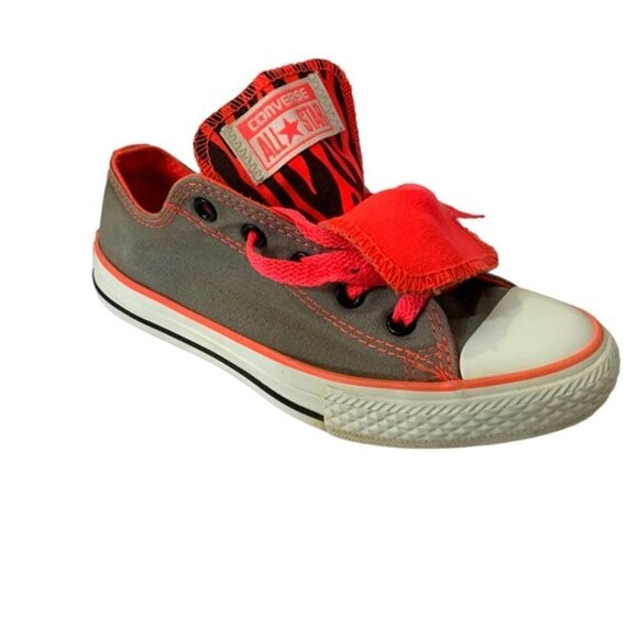 Converse Chuck Taylor Kids All-star Grey Orange Double Tongue Girls Size 1 - Picture 2 of 13